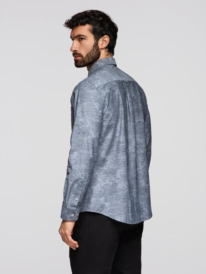 Classic flannel men's floral cotton shirt - grey V3 K701