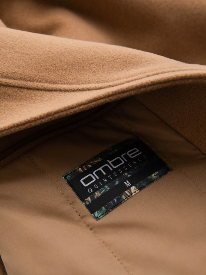 Single-breasted long men's suit style coat - light brown V3 OM-COWC-0105