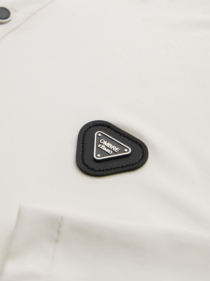 Long sleeve polo shirt with elegant branded buttons - cream V2 OM-POLS-0139