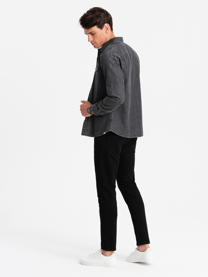 Men's denim snap shirt with pockets - black V3 OM-SHDS-0115