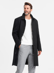 Men's long single-breasted coat with collar and undercoat - black V1 OM-COWC-0106