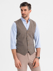 Jacquard casual men's vest without lapels - brown V1 OM-BLZV-0111
