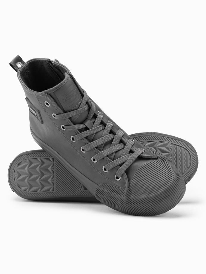 Men's high-top sneakers with decorative toe - gray V2 OM-FOTH-0157