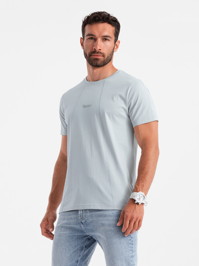 Men's cotton T-shirt with delicate embroidery - light grey V4 OM-TSCT-0170