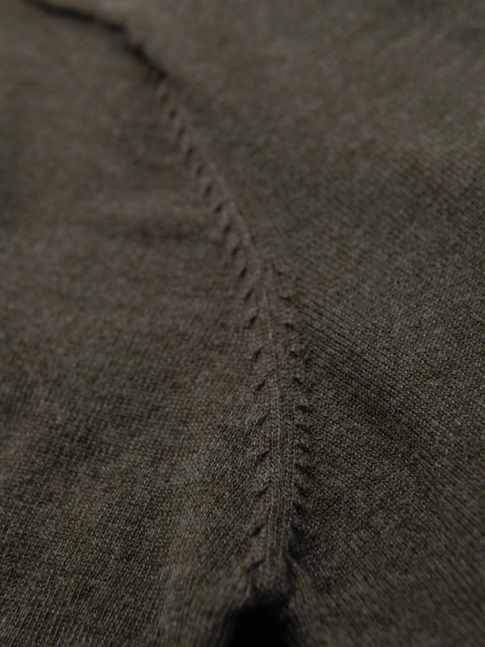 Men's BASIC viscose classic sweater with round neckline - olive melange V17 OM-SWBS-0106