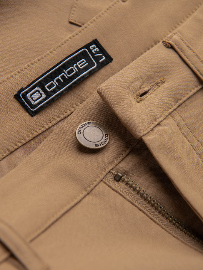 Men's REGULAR fabric pants with cargo pockets - light brown V4 OM-PACG-0178