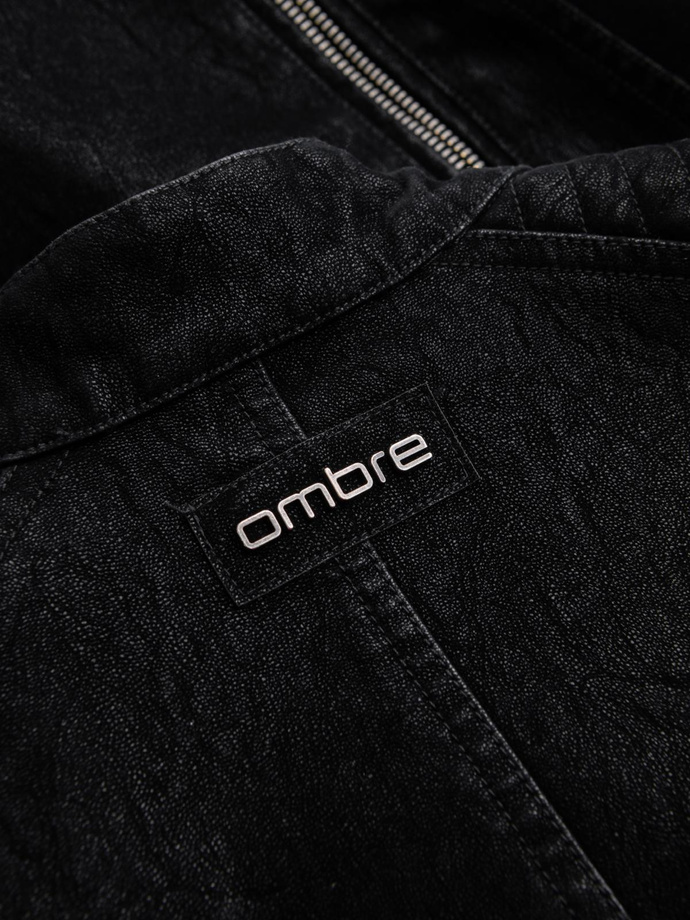 Kurtka męska biker ze stójką w stylu retro – czarna V2 OM-JAFL-0197