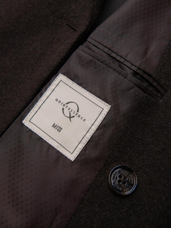 Męski dwurzędowy płaszcz z wełną - ciemnobrązowy V3 OM-COWC-0133