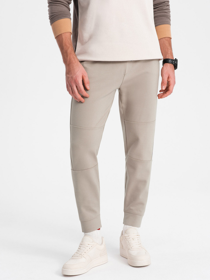 Męskie spodnie dresowe joggery na gumce z przeszyciami – popielate V1 OM-PASK-0142