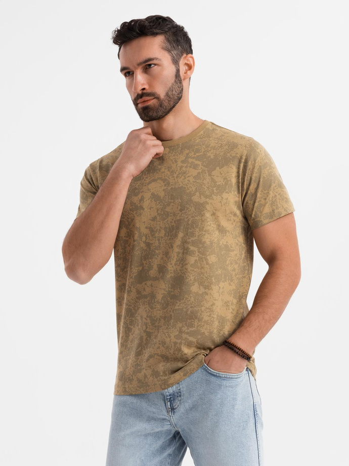Men's patterned cotton short-sleeved T-shirt - olive V3 OM-TSFP-0223