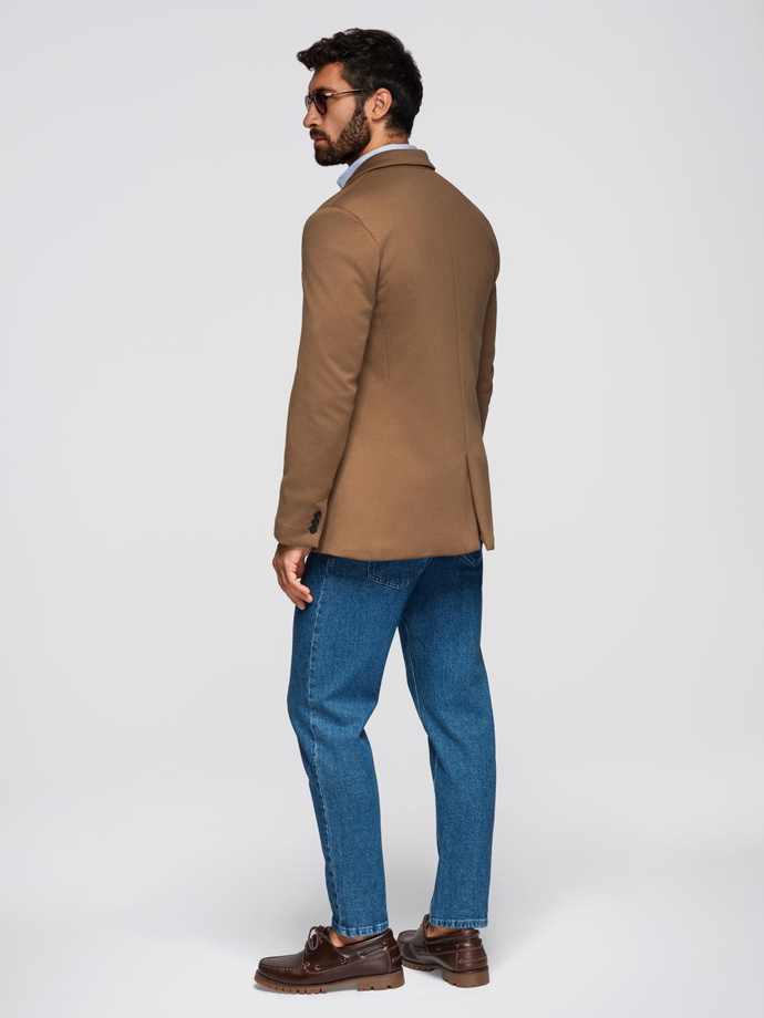Men's knitted jacket with a fitted cut - light brown V4 OM-BLZB-0100