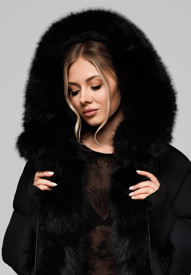 Women's insulated jacket with fur OW-JAHP-0102 v1 - black