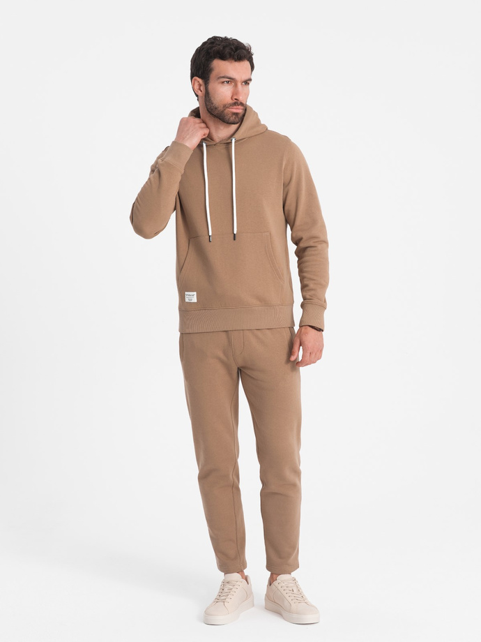 Men's tracksuit set kangaroo sweatshirt + pants - brown V2 Z80