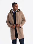 Men's hooded coat in fine stripe - coffee V1 OM-COSC-0112