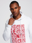 Men's non-stretch kangaroo sweatshirt with hood and print - white V3 OM-SSPS-0158