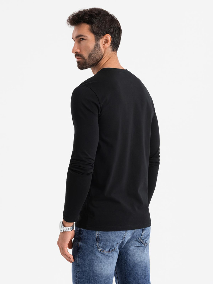 Longsleeve męski SLIM FIT z elastanem i printem – czarny V1 OM-LSBC-0124
