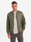 Men's quilted bomber jacket - dark olive green V3 OM-JALP-0141