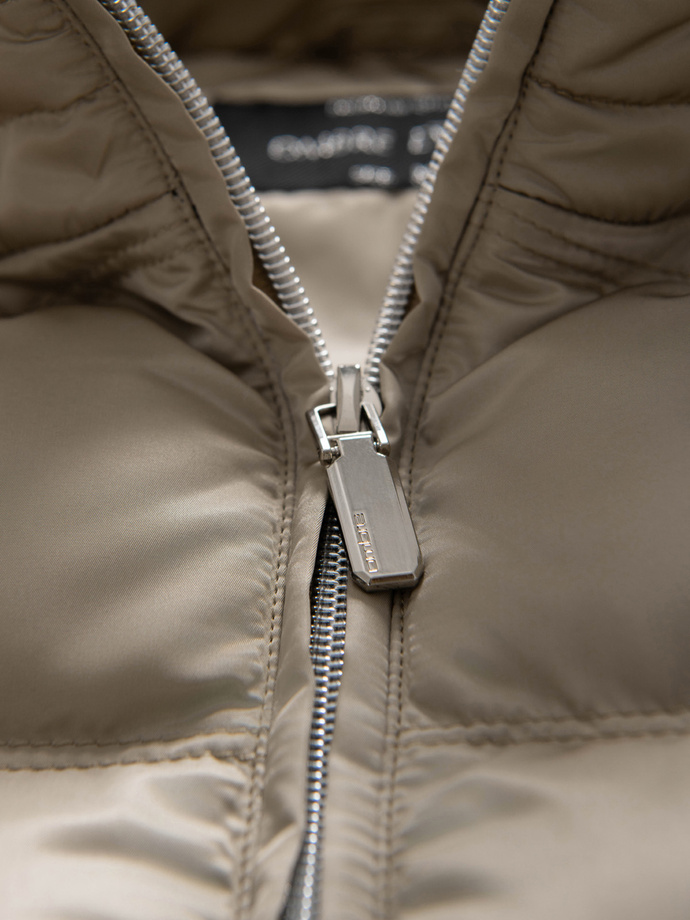 Men's quilted jacket with gloss and stand-up collar - light grey V5 OM-JALP-0218