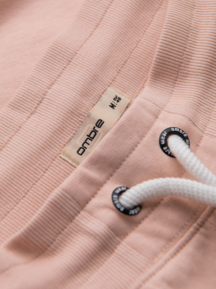 Męskie dzianinowe spodenki ze ściągaczem i kieszeniami - pudroworóżowe V11 OM-SRBS-0139