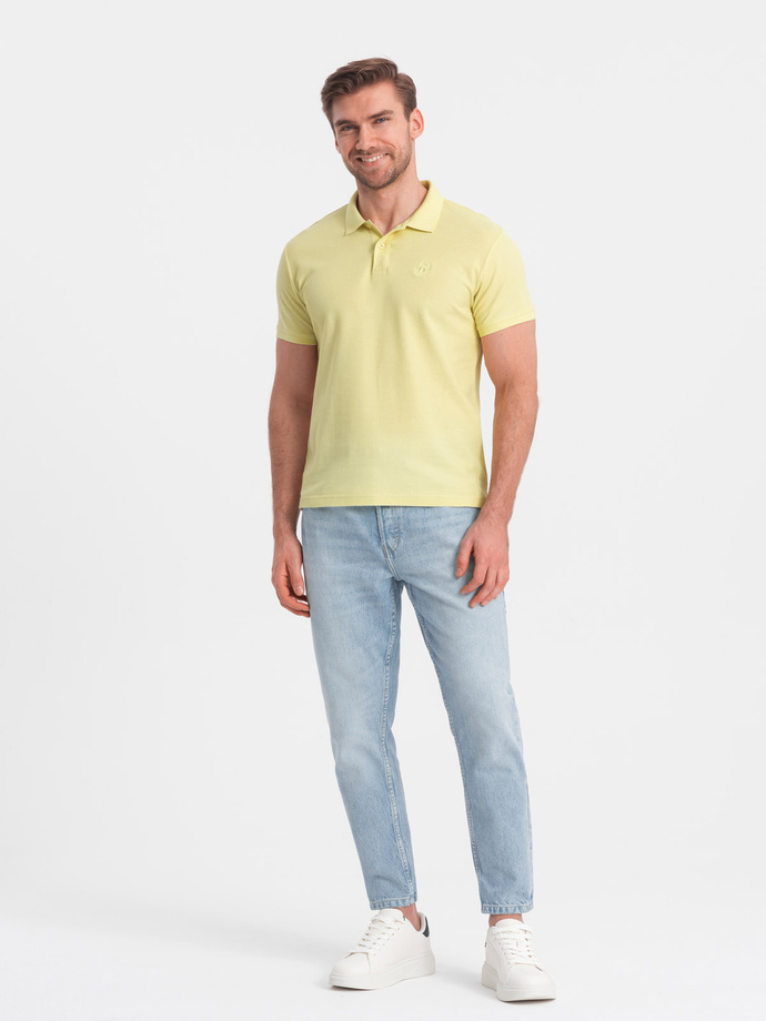 BASIC men's single color pique knit polo shirt - yellow V15 OM-POBS-0100