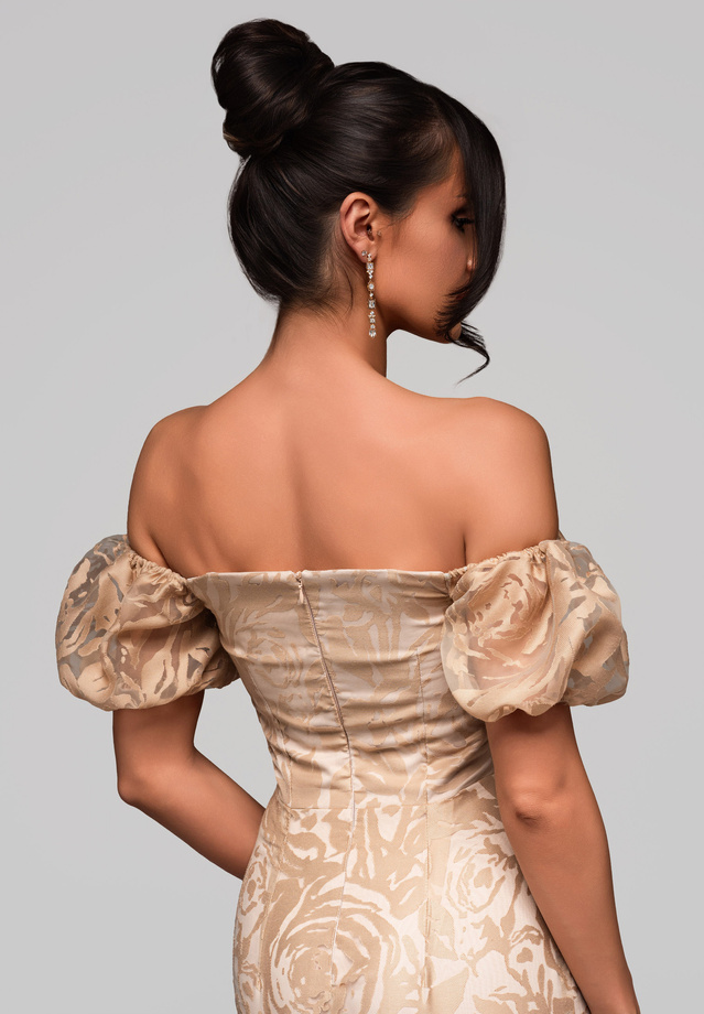 LA-OM-DLR127 Regular Fit Beige Evening Dress