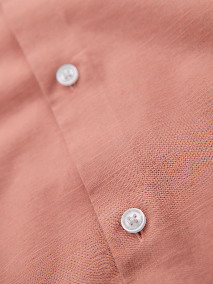 Men's linen shirt with collar and pocket REGULAR FIT - peach V1 OM-SHCS-0161