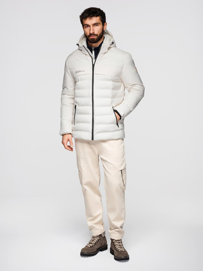 Men's winter jacket with detachable hood - cream V2 OM-JAHP-0150