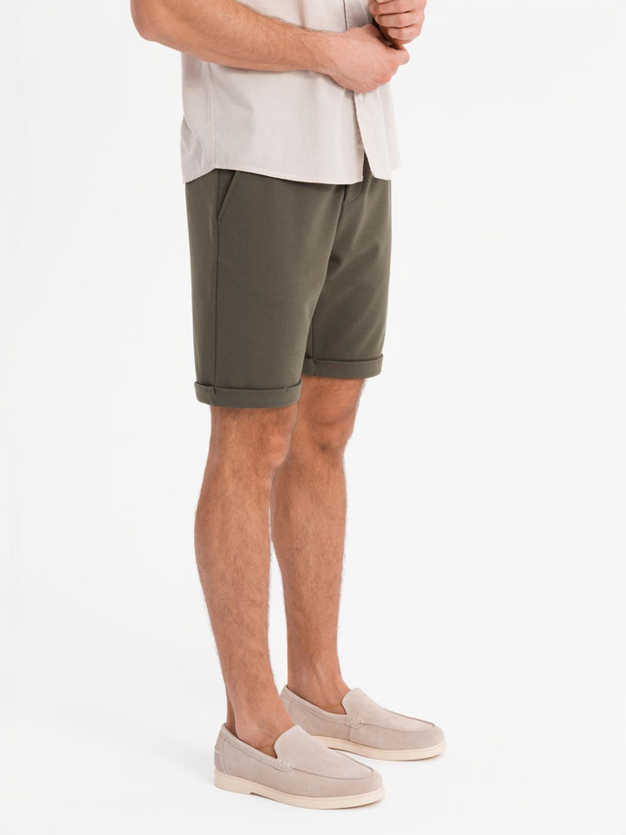 Men's knit shorts with rolled up legs - olive V5 OM-SRCS-0170