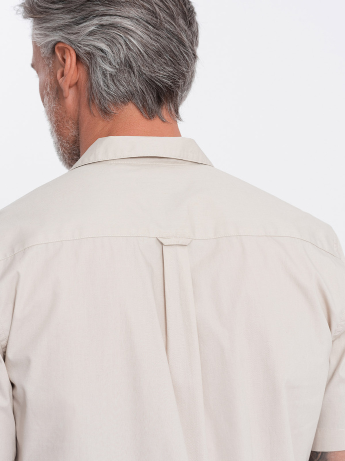 Men's short sleeve shirt with Cuban collar - cream V7 OM-SHSS-0168