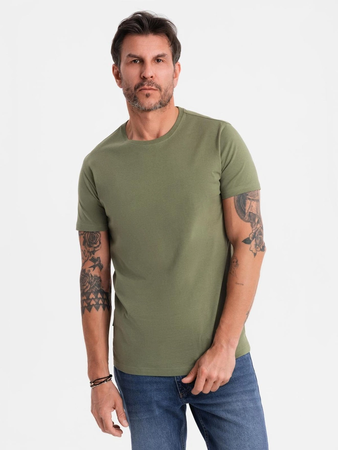 T-shirt męski klasyczny bawełniany BASIC - khaki V6 OM-TSBS-0236
