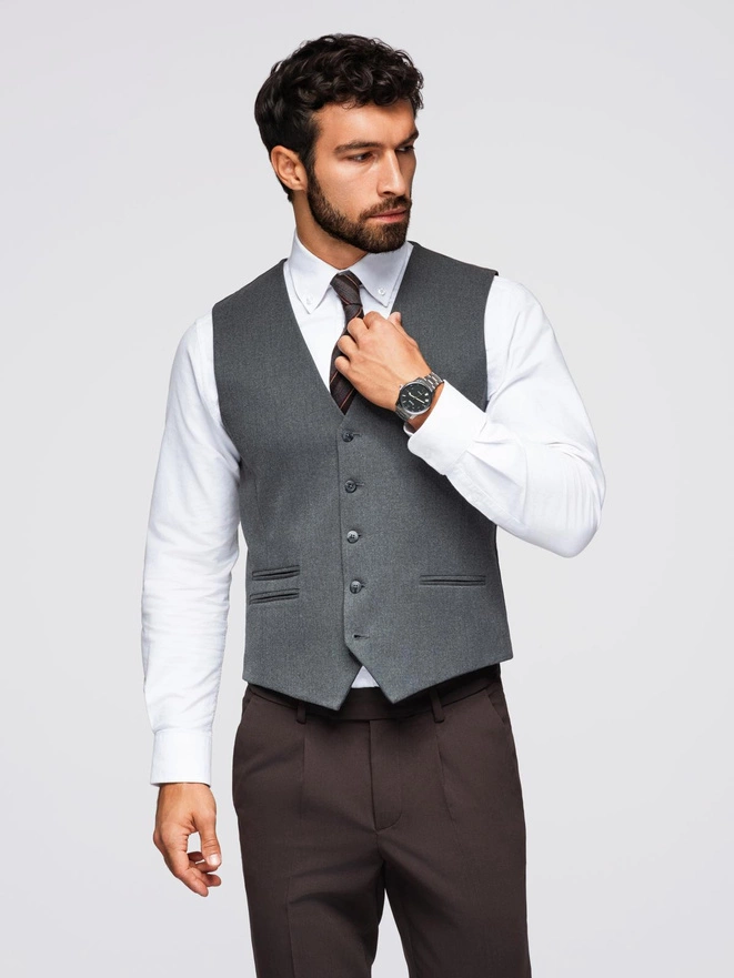 Men's suit vest with classic detailing and lining - graphite V3 OM-BLZV-0142