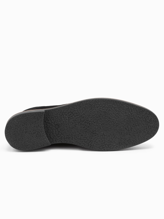 Buty męskie skórzane wiązane za kostkę - czarne V2 OM-FOCS-0136