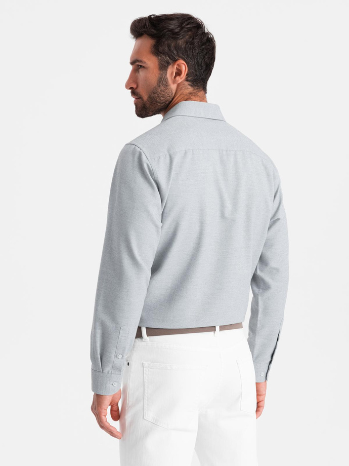 Men's shirt with pocket REGULAR FIT - light grey melange V2 OM-SHCS-0148