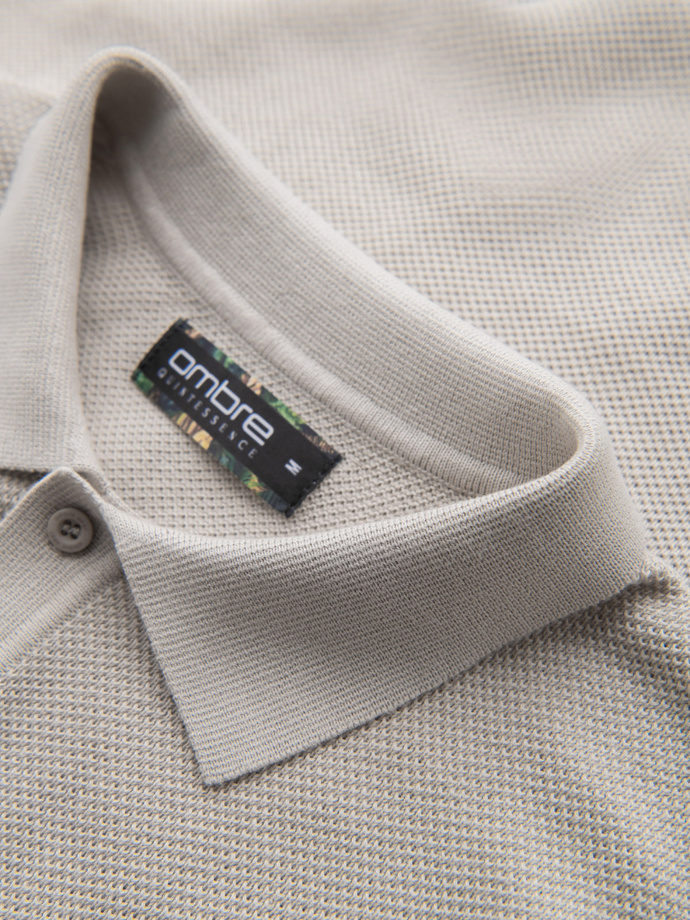 Men's cotton structured knit polo shirt - beige V6 OM-POSS-0117