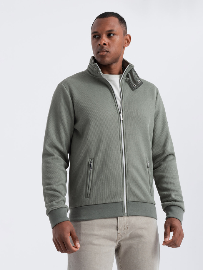 Men's jacket with high collar and fleece interior - khaki V3 OM-JANP-0154