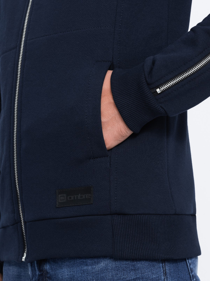 Bluza męska bomberka z ozdobnymi zamkami na rękawach AMSTERDAM - granatowa B1367
