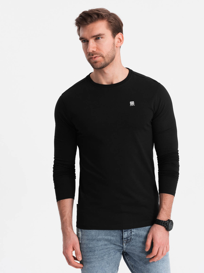 Men's signature elastane longsleeve with round neckline - black V3 OM-LSCL-0102