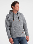 Men's non-stretch kangaroo hooded sweatshirt - grey melange V1 OM-SSNZ-0147