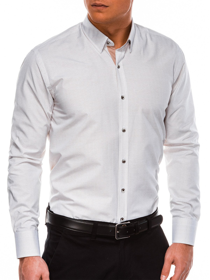 Men's elegant shirt with long sleeves - white/beige K478