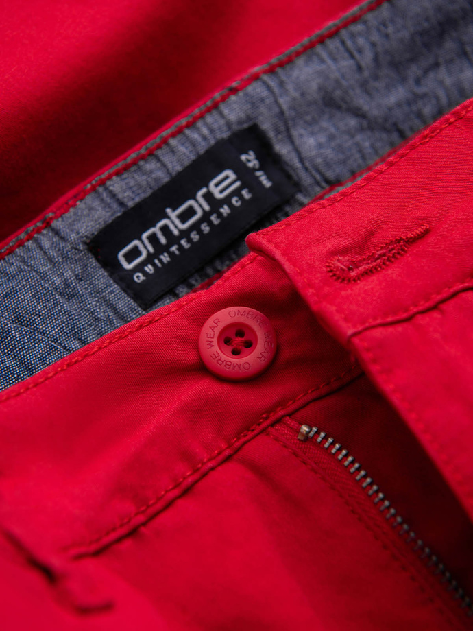 Męskie szorty chinosy z kontrastowym podwinięciem – czerwone V1 W421