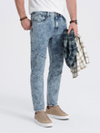Men's slim fit denim pants with stitching at the knees - blue V1 OM-PADP-0109