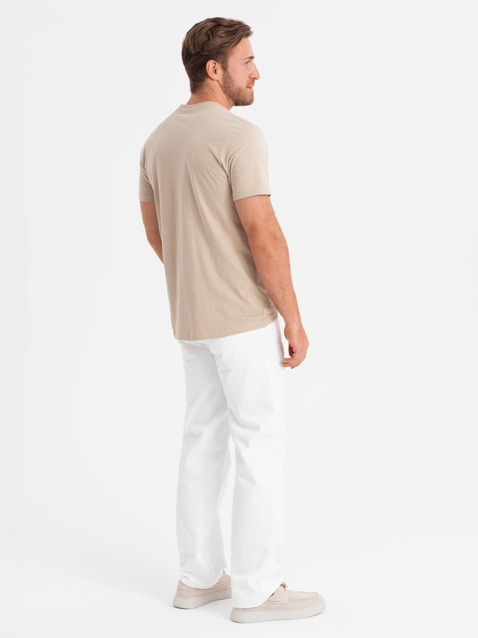 Men's cotton t-shirt with chest print - beige V1 OM-TSPT-0167