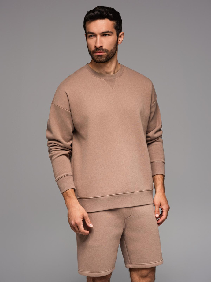 Dresowe szorty unisex ze ściągaczem w pasie – brązowe V16 OU-SRBC-0101