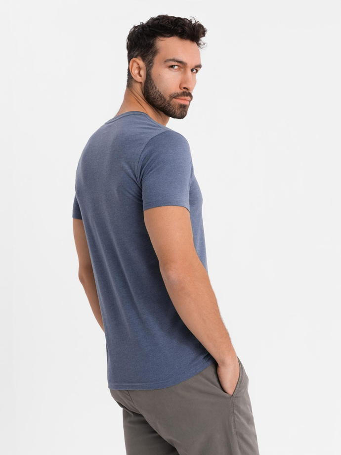 Men's BASIC classic cotton T-shirt with a serape neckline - blue melange V18 OM-TSBS-0237