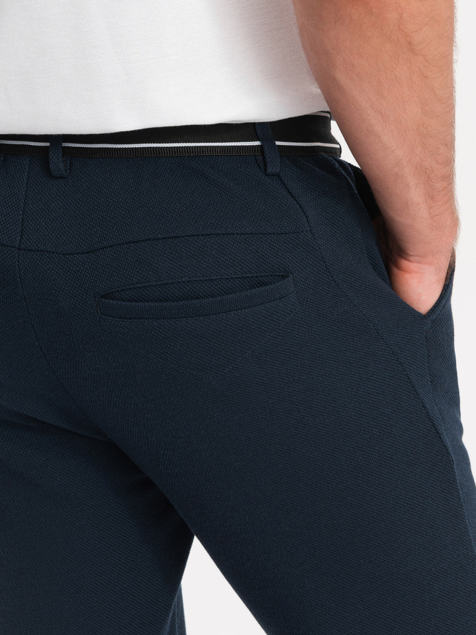 Dzianinowe spodnie męskie z gumką w pasie - granatowe V3 P1514