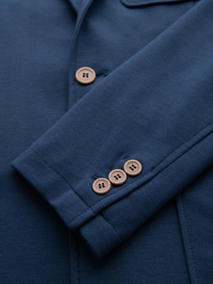 Men's SLIM knit jacket with subtle texture - dark blue V6 OM-BLZB-0101