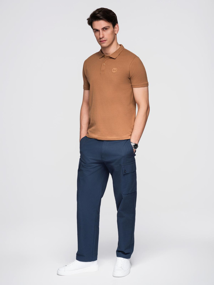 Men's BASIC single color pique knit polo shirt - brown V23 OM-POBS-0100