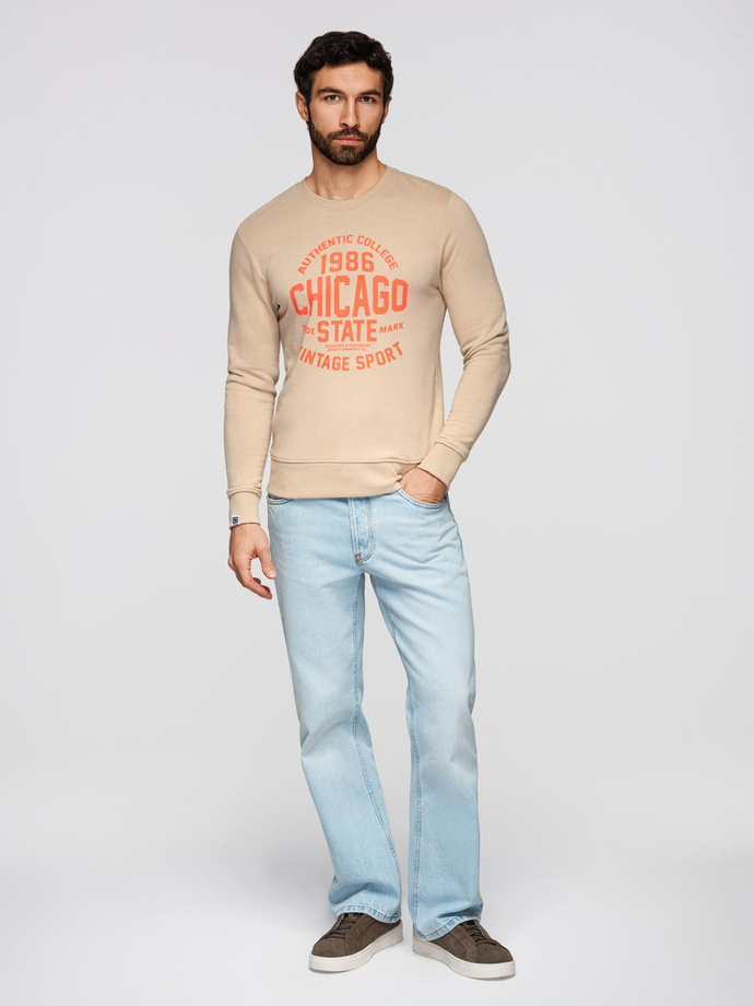Men's unbuttoned sweatshirt with collegiate print - sand V1 OM-SSPS-0154