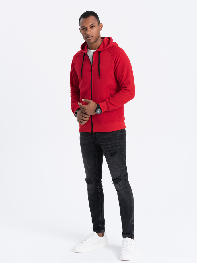Men's unbuttoned hooded sweatshirt - red V6 OM-SSZP-0124