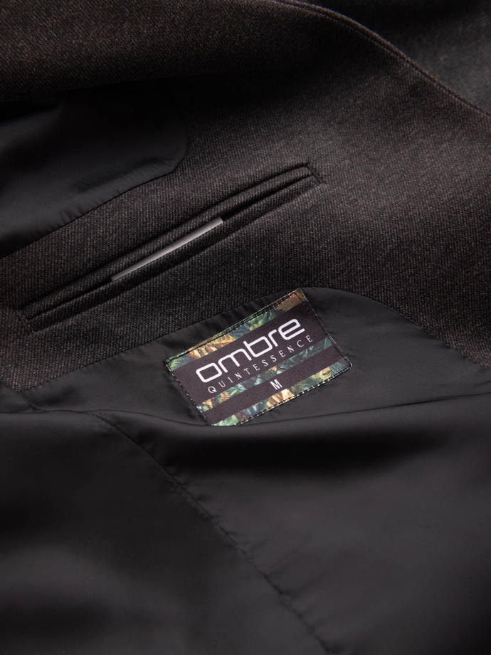 Men's melange rayon jacket with stand-up collar - black melange V5 OM-BLZB-0131